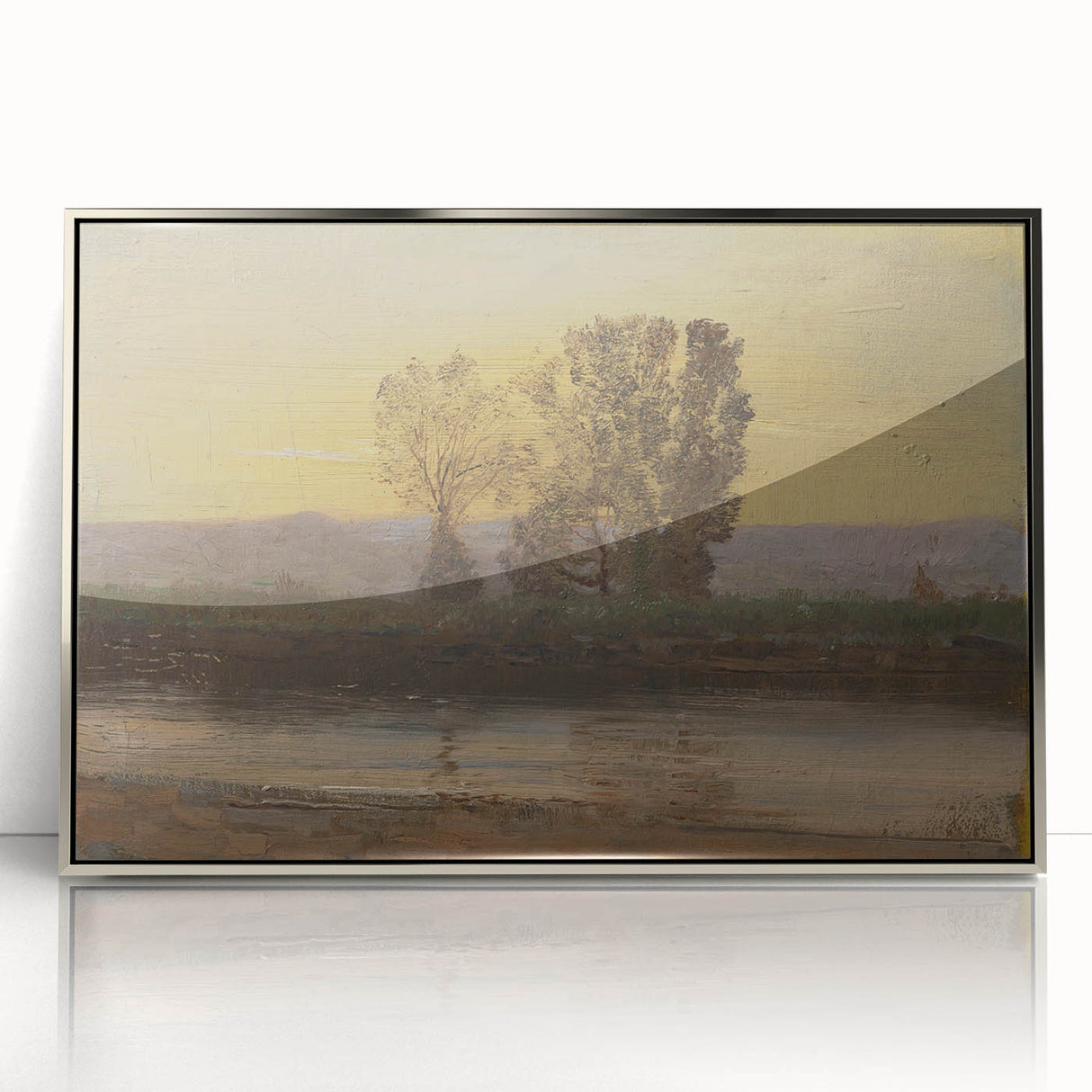 Modern Wall Art: Serene Twilight Landscape with Trees and River Scene