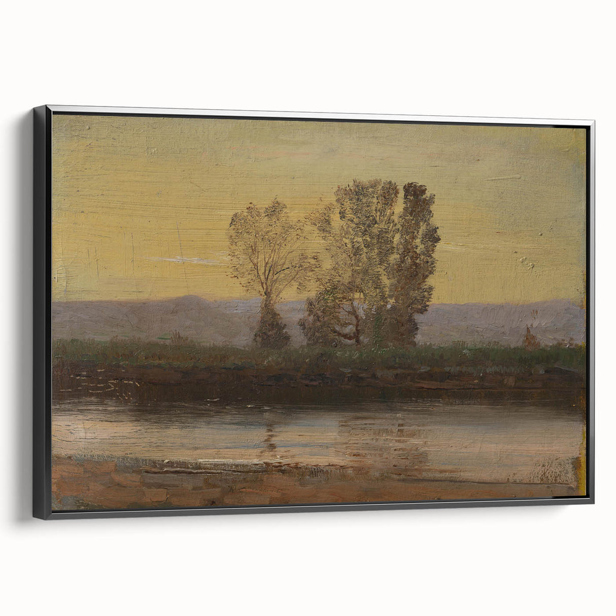 Modern Wall Art: Serene Twilight Landscape with Trees and River Scene