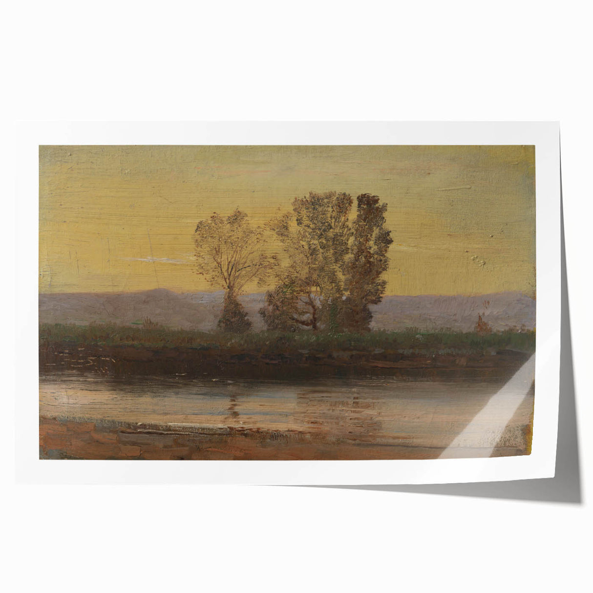 Modern Wall Art: Serene Twilight Landscape with Trees and River Scene