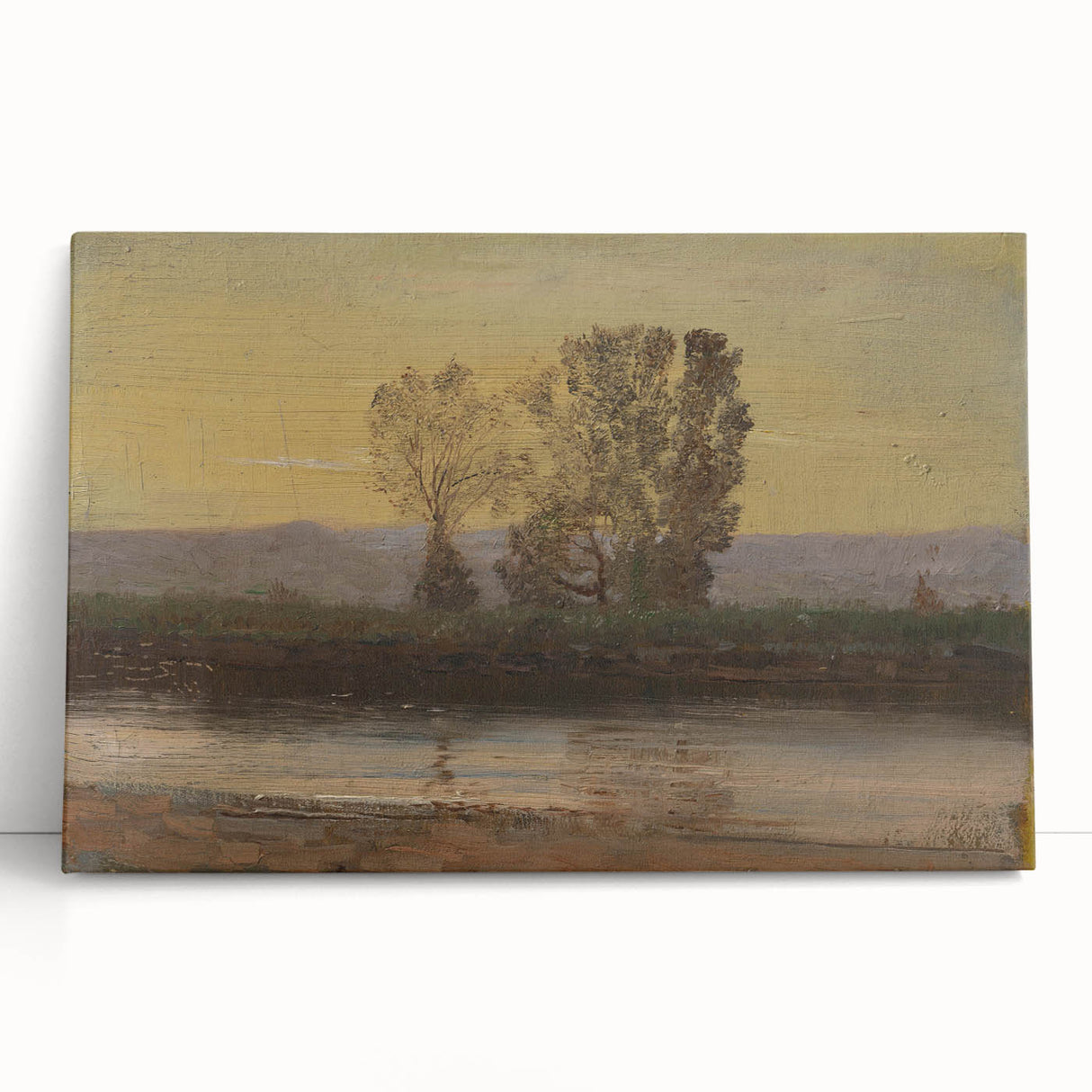 Modern Wall Art: Serene Twilight Landscape with Trees and River Scene