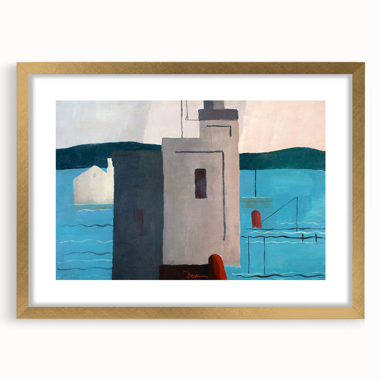 Modern Wall Art: Abstract Waterfront Scene with Bold Minimalist Style