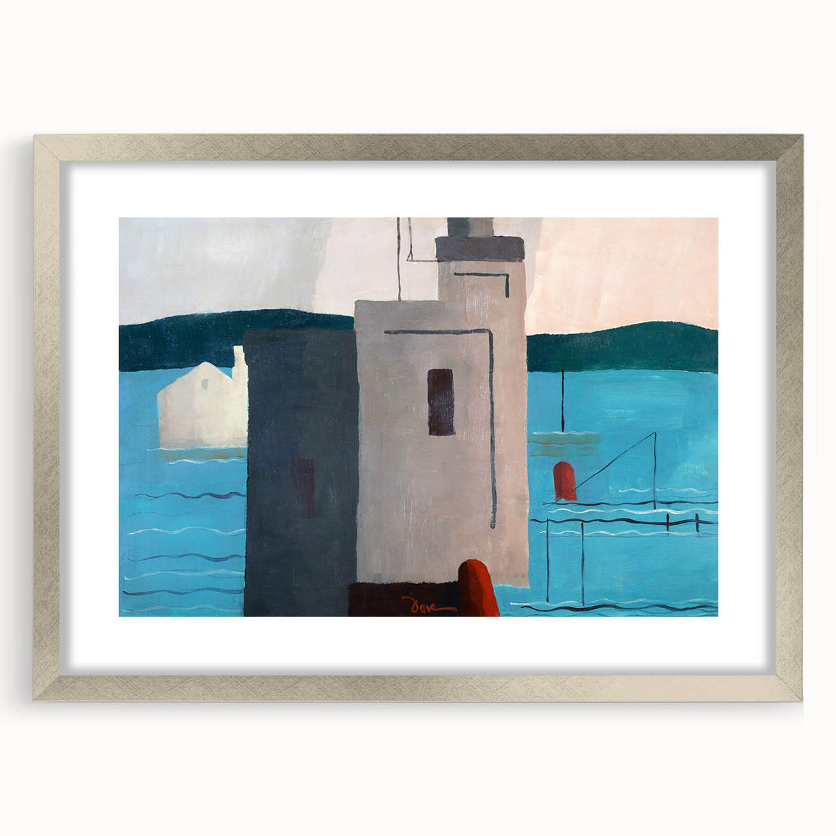 Modern Wall Art: Abstract Waterfront Scene with Bold Minimalist Style