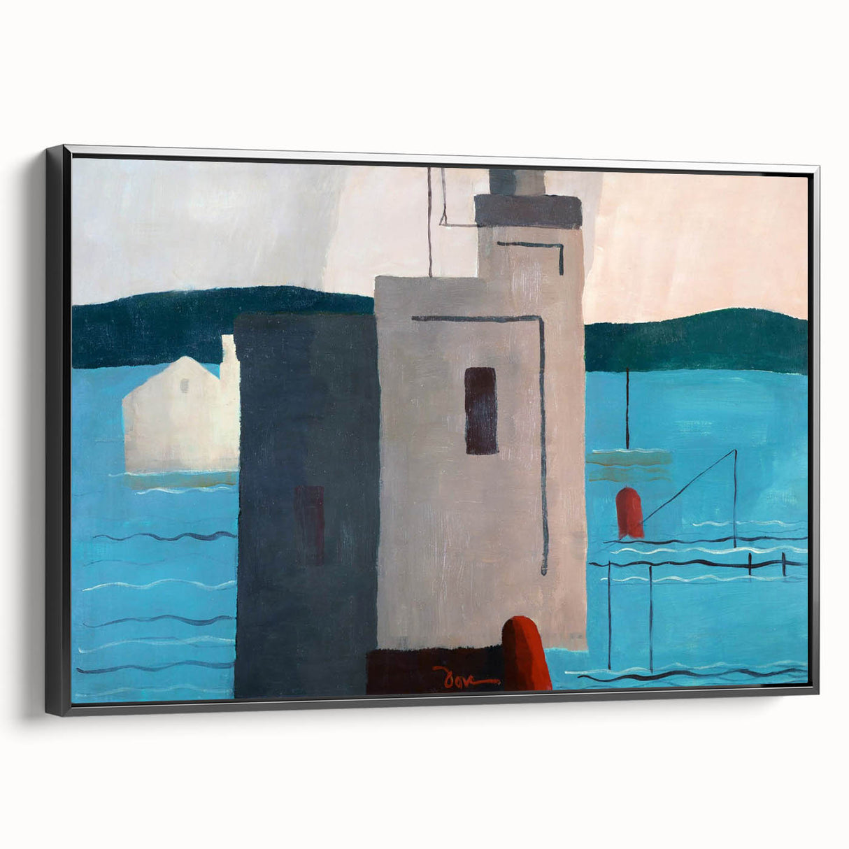 Modern Wall Art: Abstract Waterfront Scene with Bold Minimalist Style