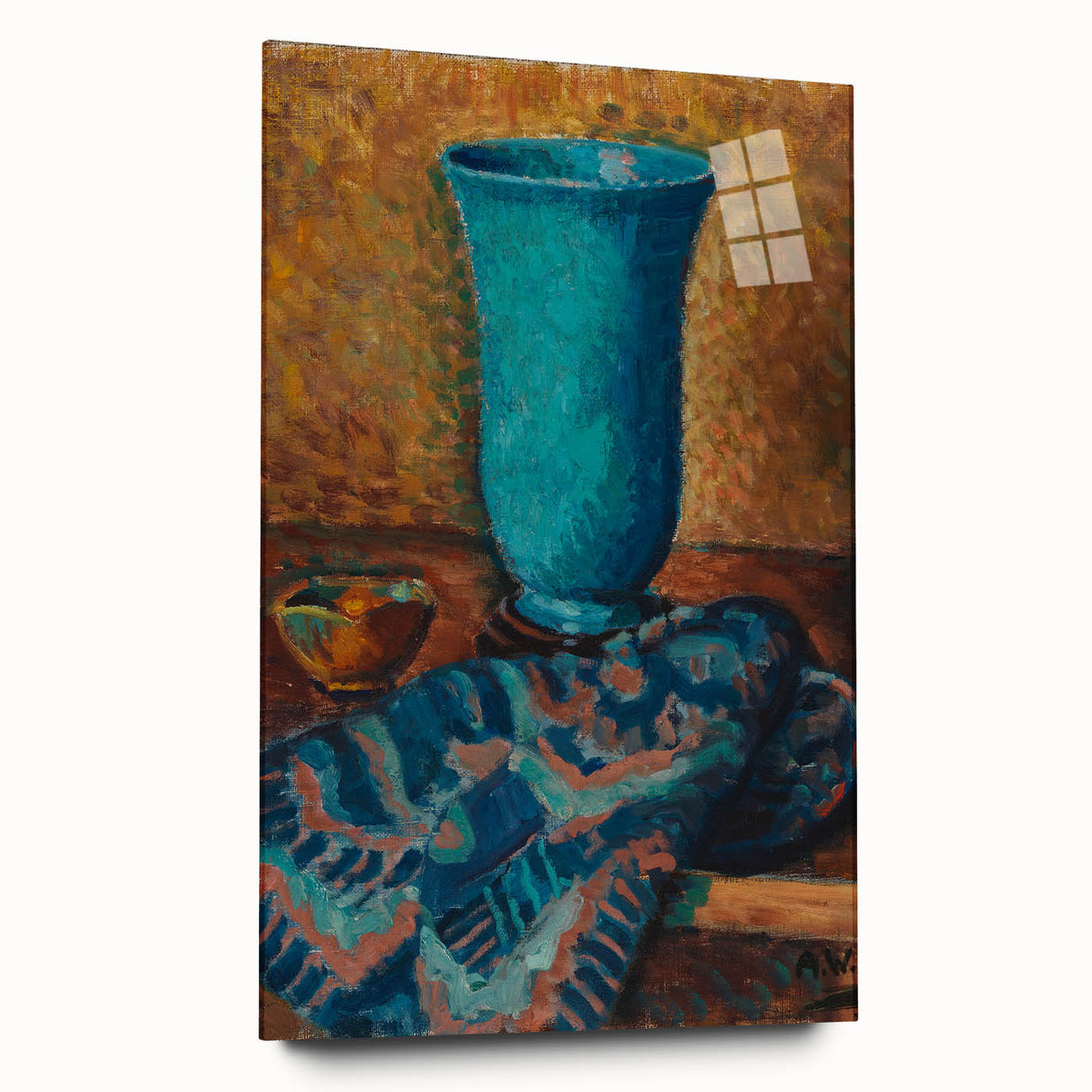 Abstract Still Life - Blue Vase and Textured Cloth Wall Art
