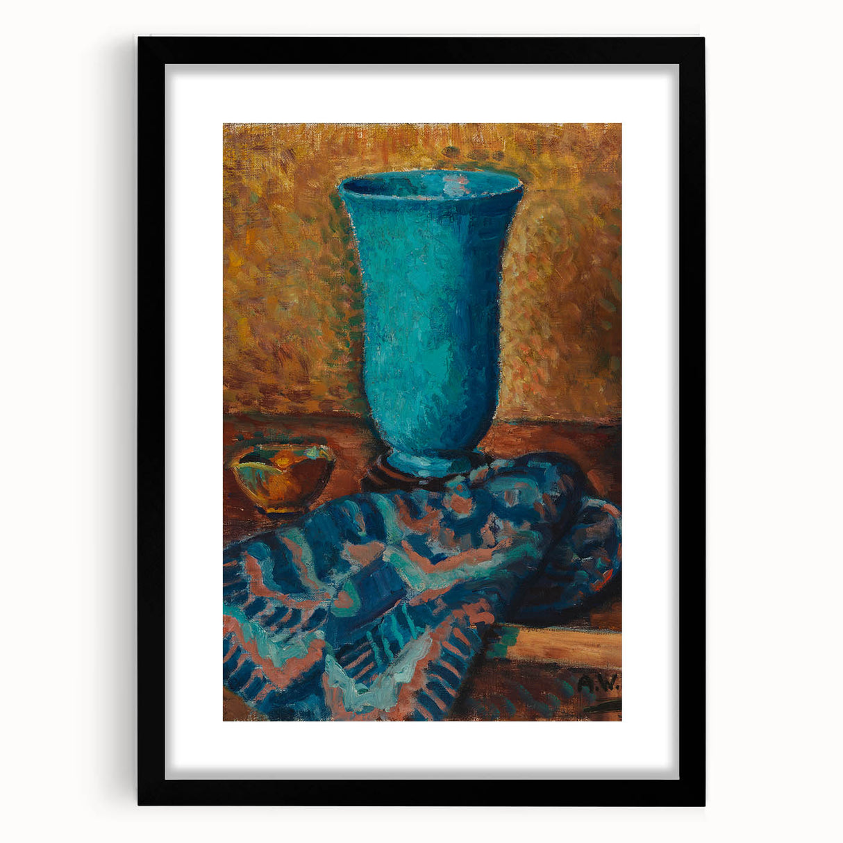 Abstract Still Life - Blue Vase and Textured Cloth Wall Art