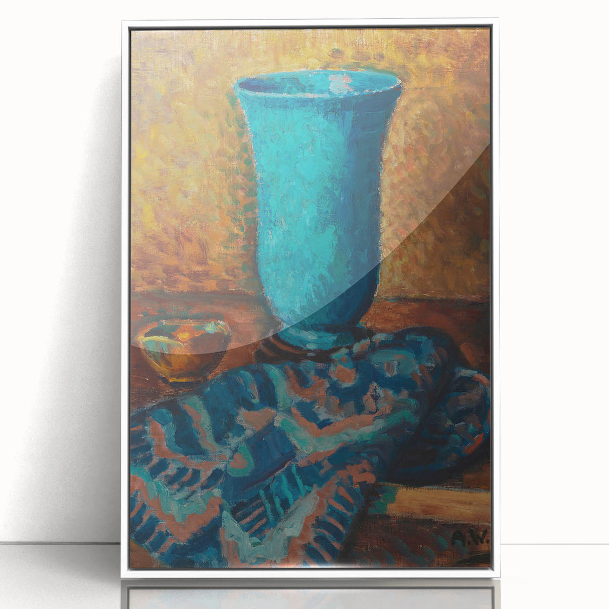 Abstract Still Life - Blue Vase and Textured Cloth Wall Art