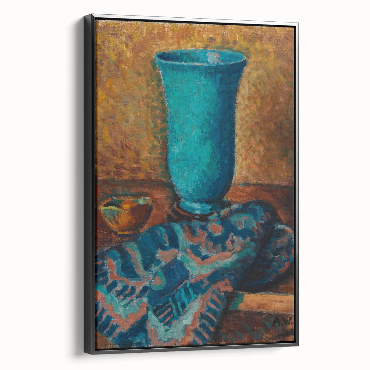 Abstract Still Life - Blue Vase and Textured Cloth Wall Art