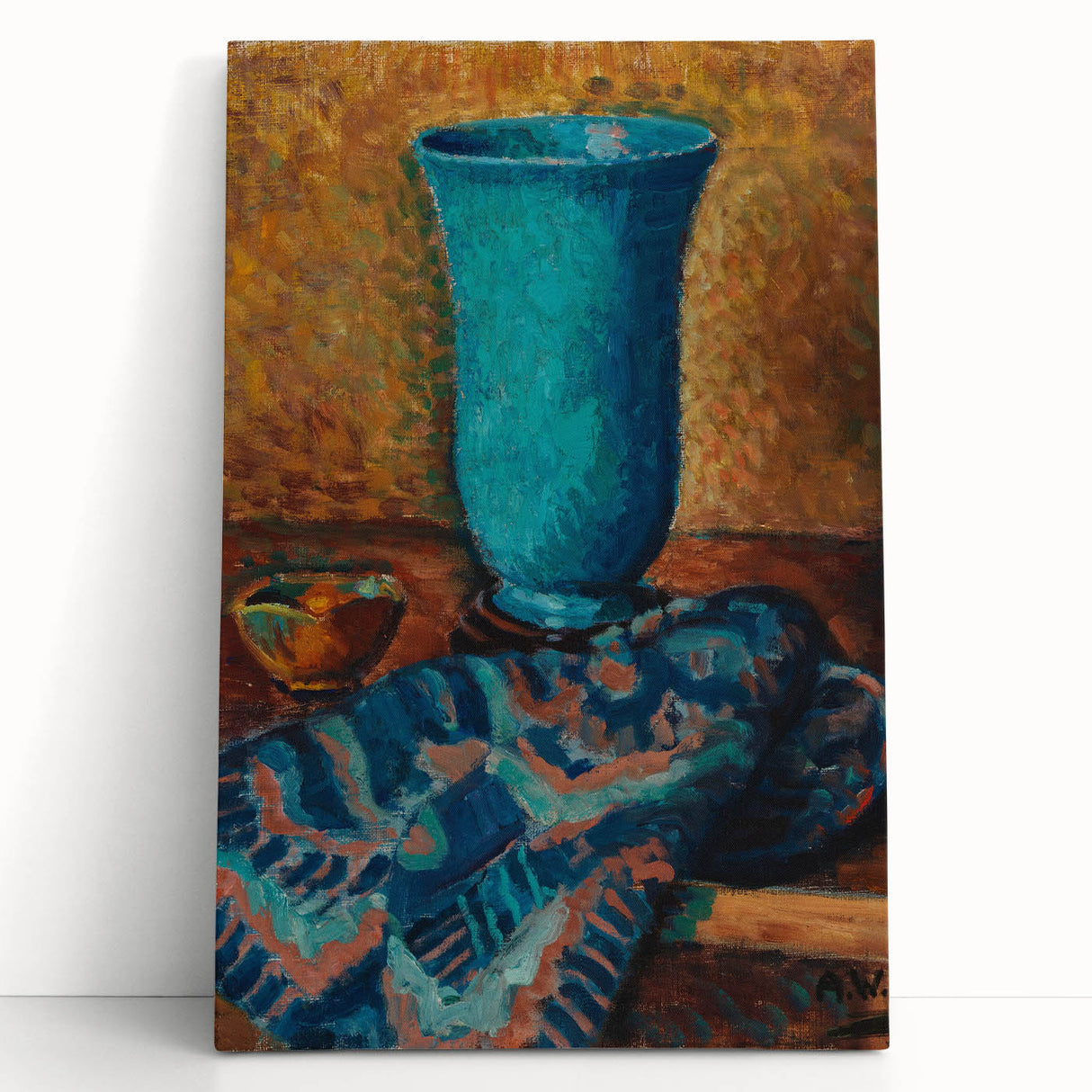 Abstract Still Life - Blue Vase and Textured Cloth Wall Art