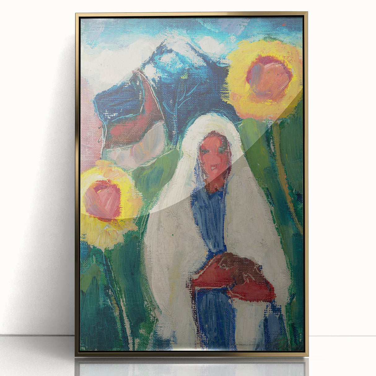 Abstract Sunflowers and Woman - Modern Colorful Wall Art Design