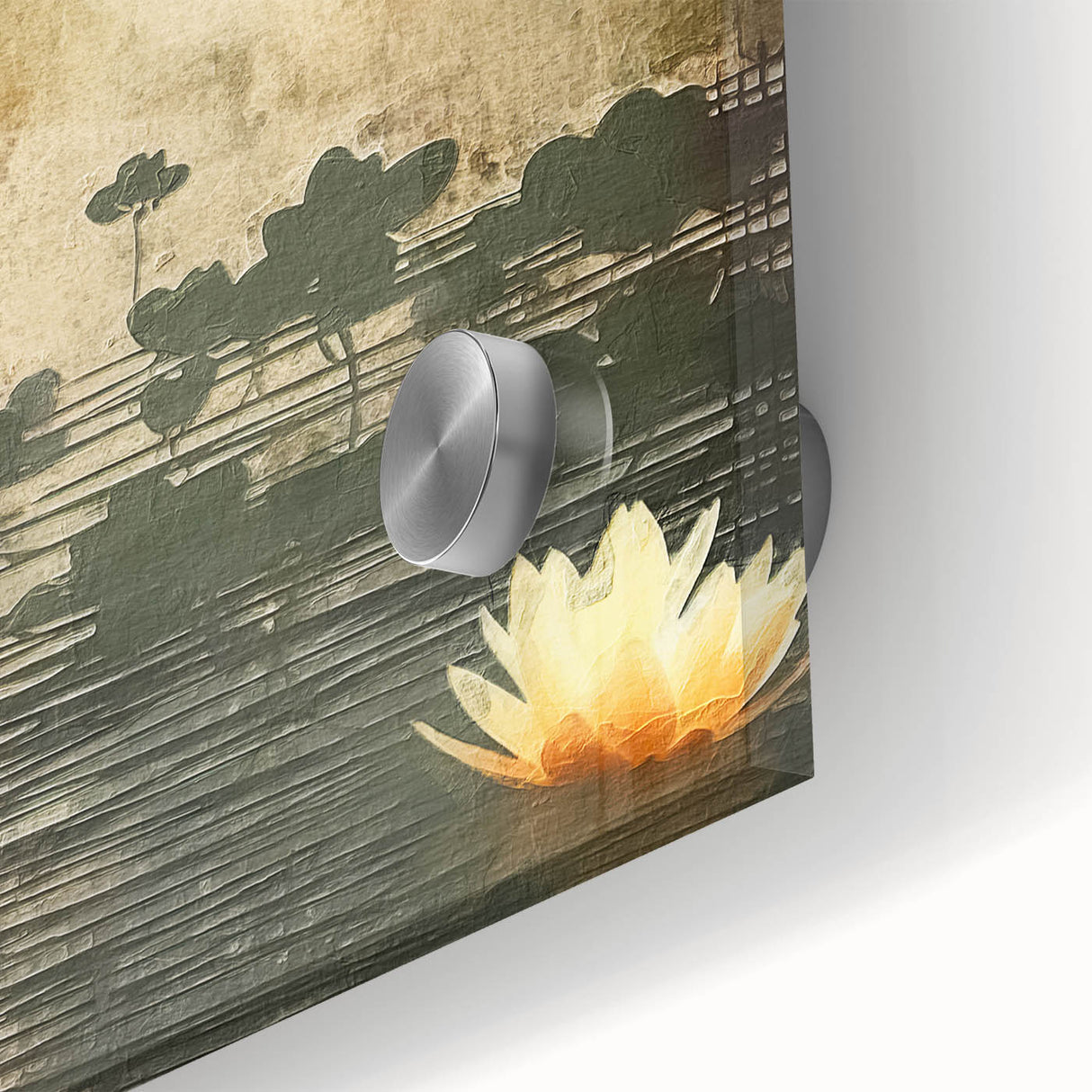 Close-up of vibrant abstract floral wall art featuring bold colors and intricate details, designed for modern decor, printed on acrylic glass for a sleek finish.