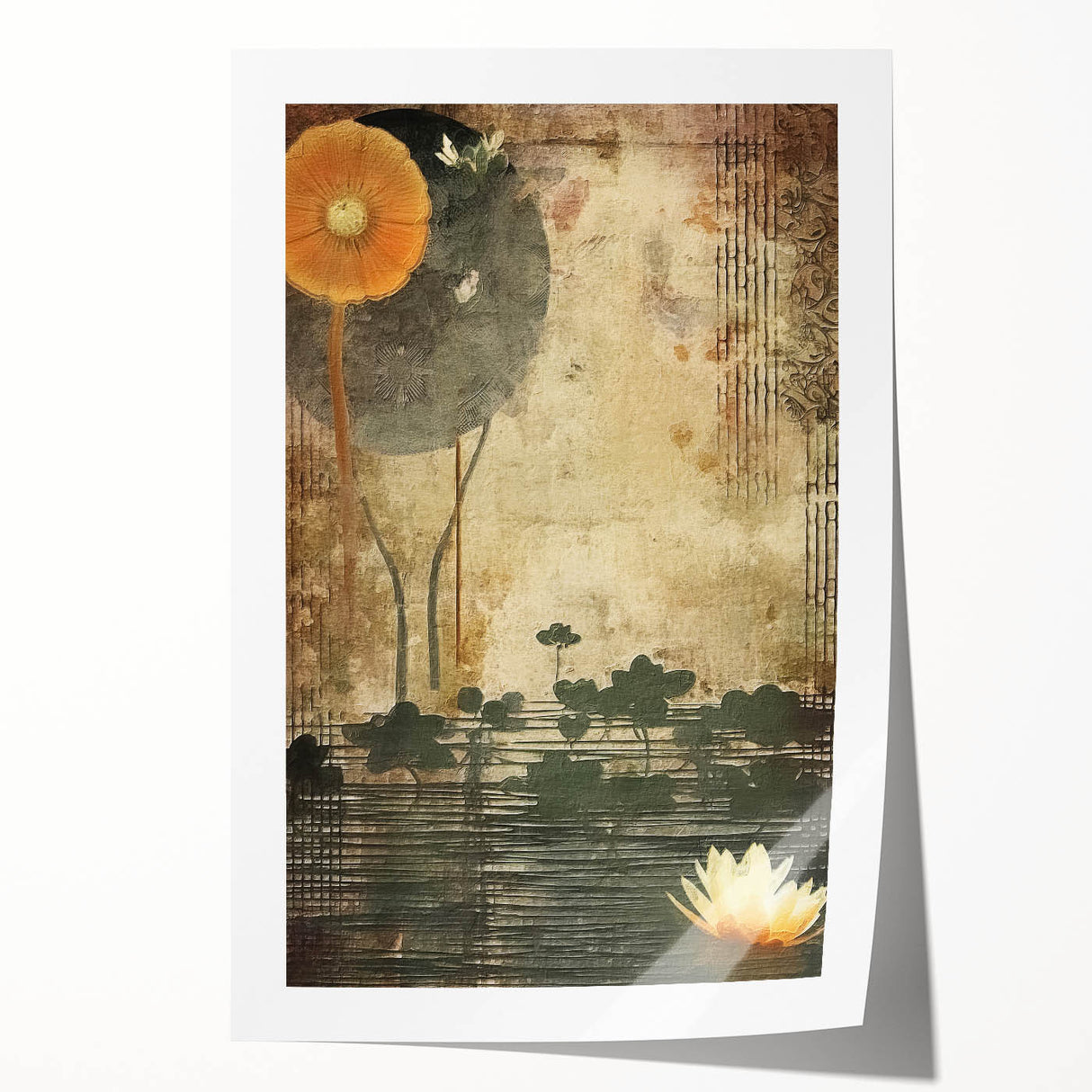 Abstract floral wall art print showcasing vibrant colors and intricate designs, rolled for easy shipping and display. Perfect for modern home decor.