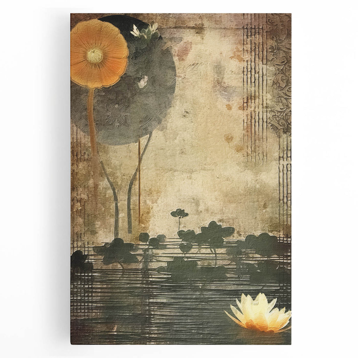 Abstract floral wall art on stretched canvas showcasing vibrant colors and intricate designs, ideal for modern home decor. Perfect for adding a touch of elegance and creativity to any space.