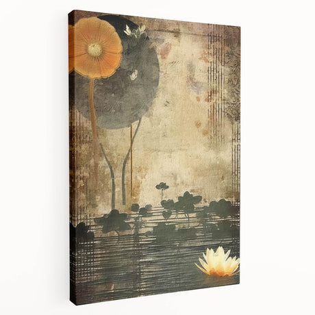Stretched canvas wall art featuring an abstract floral design in vibrant colors, showcasing intricate patterns and textures, ideal for modern home decor.