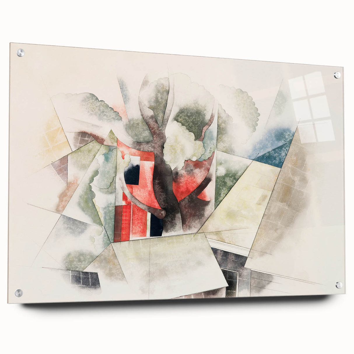 Modern Wall Art: Abstract Rooftops and Trees with Geometric Flair