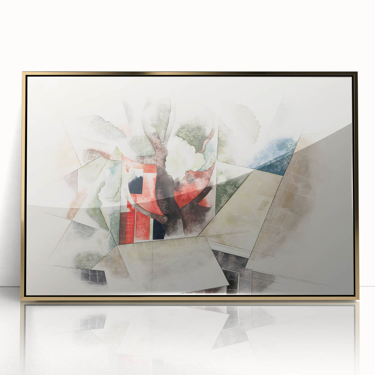 Modern Wall Art: Abstract Rooftops and Trees with Geometric Flair