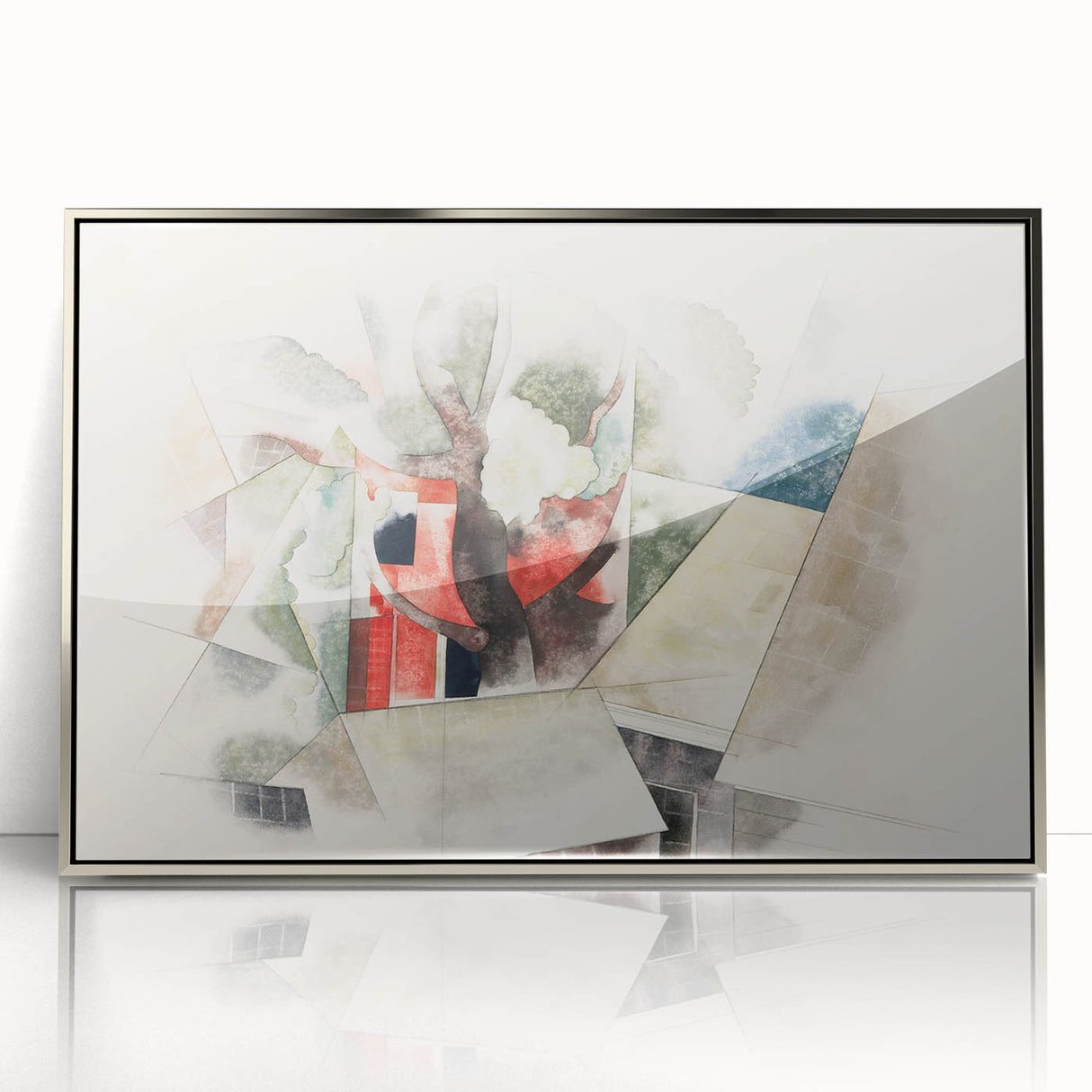 Modern Wall Art: Abstract Rooftops and Trees with Geometric Flair