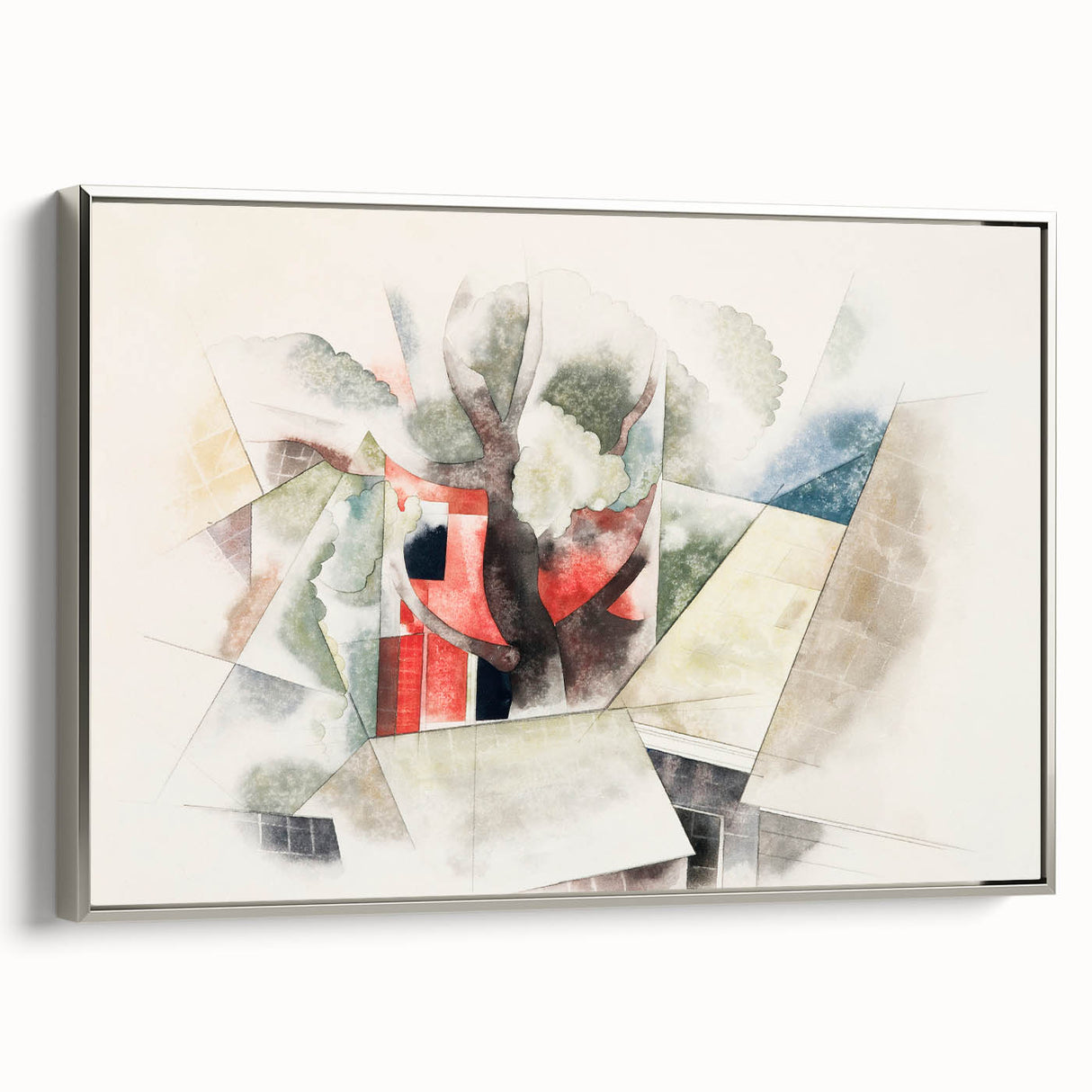 Modern Wall Art: Abstract Rooftops and Trees with Geometric Flair