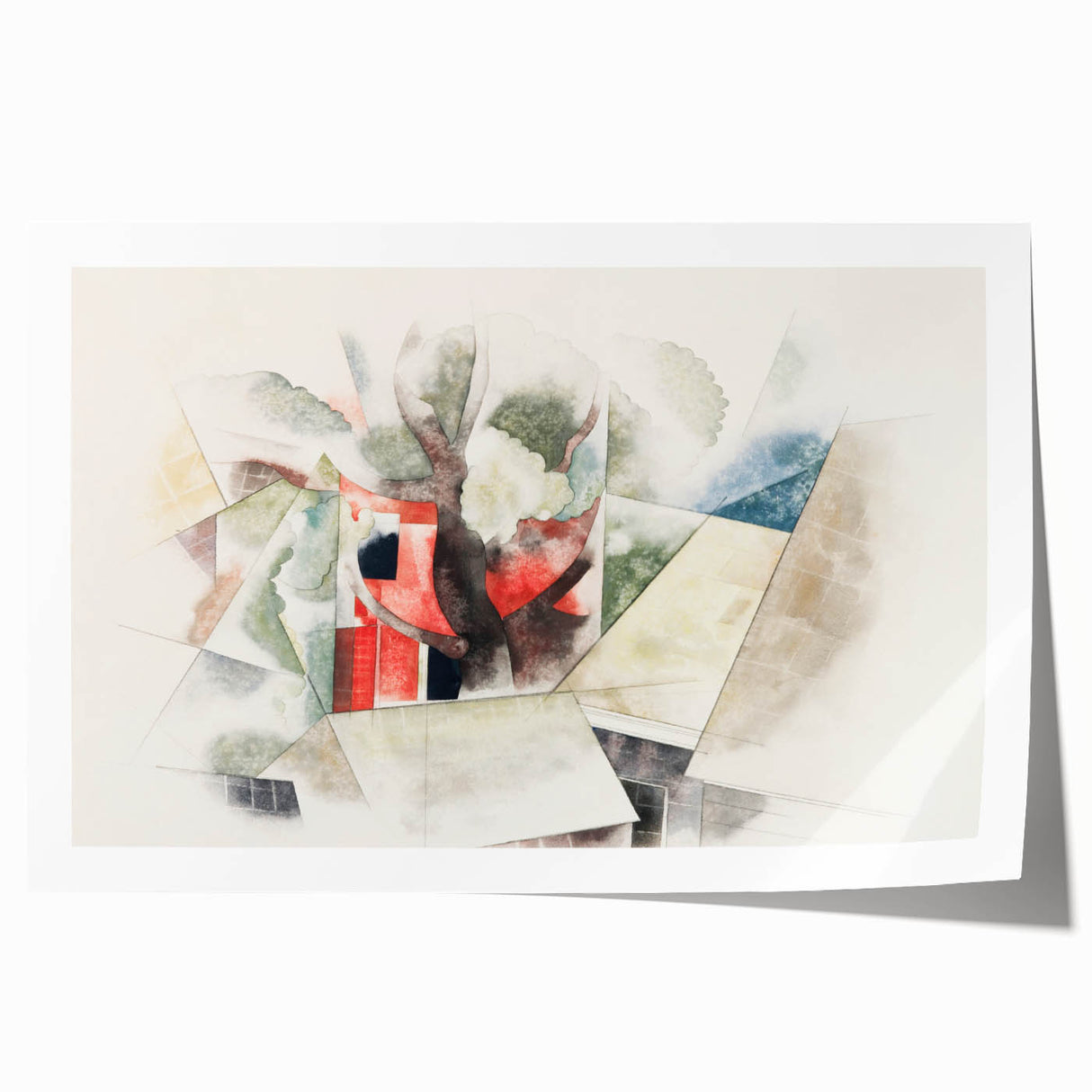 Modern Wall Art: Abstract Rooftops and Trees with Geometric Flair