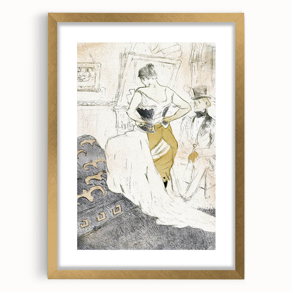 Elegant Sketch Art - Toulouse-Lautrec’s Corset Scene Wall Art