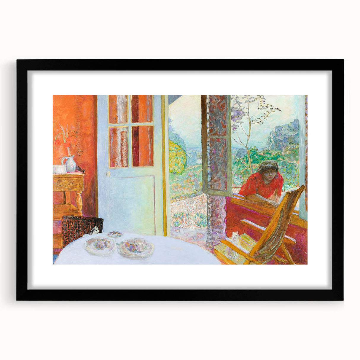 Modern Wall Art: Vibrant Country Dining Room with Scenic Outdoor View