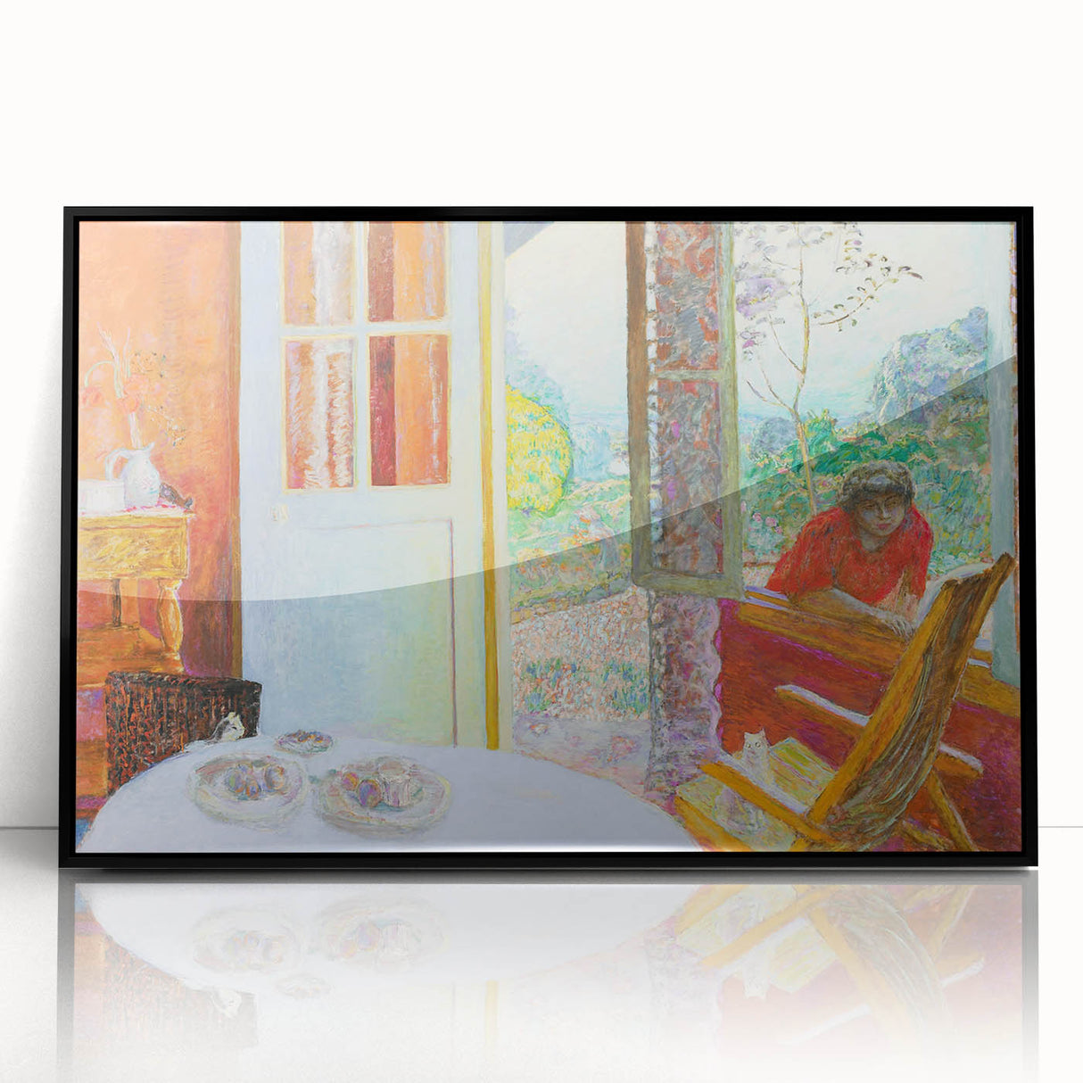 Modern Wall Art: Vibrant Country Dining Room with Scenic Outdoor View