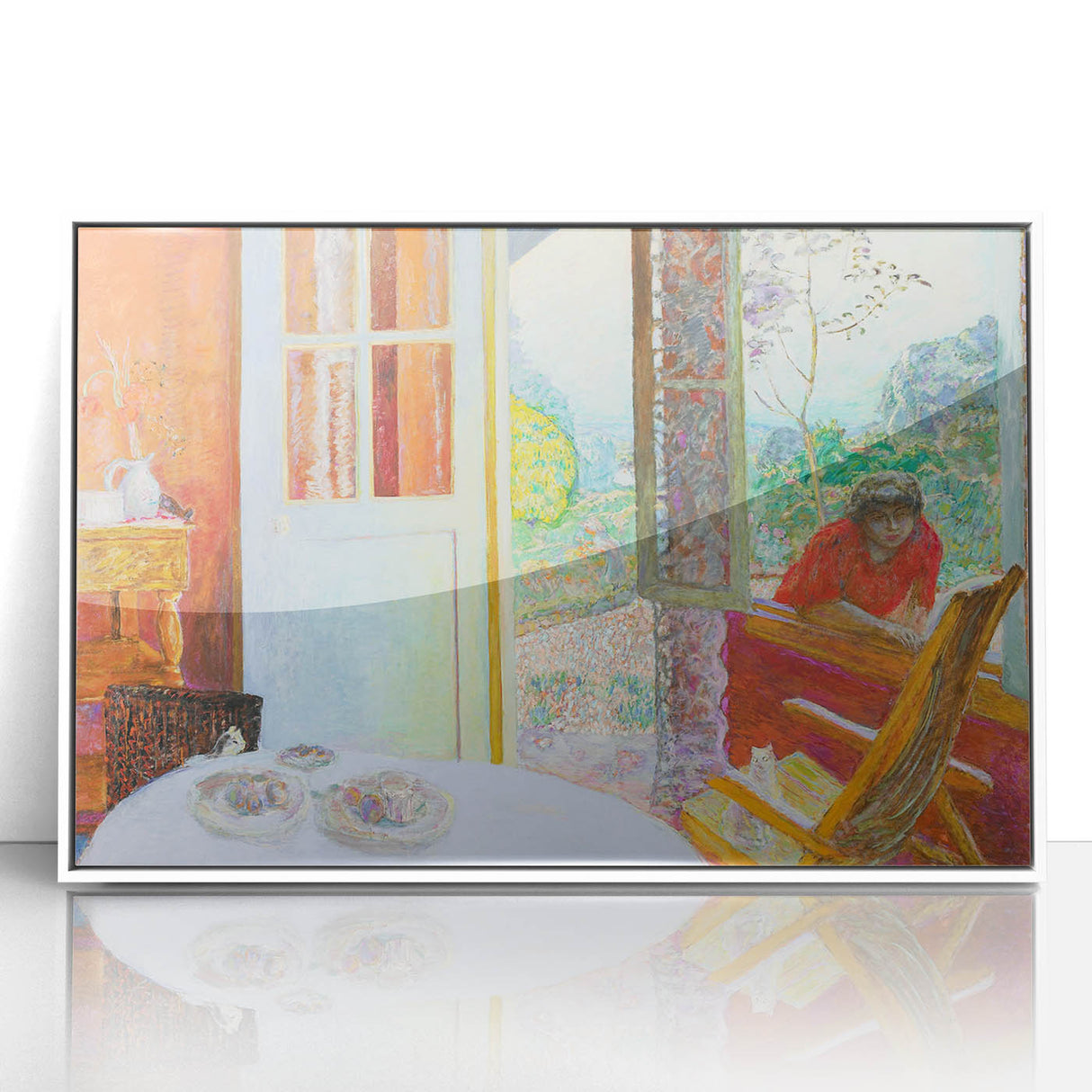 Modern Wall Art: Vibrant Country Dining Room with Scenic Outdoor View