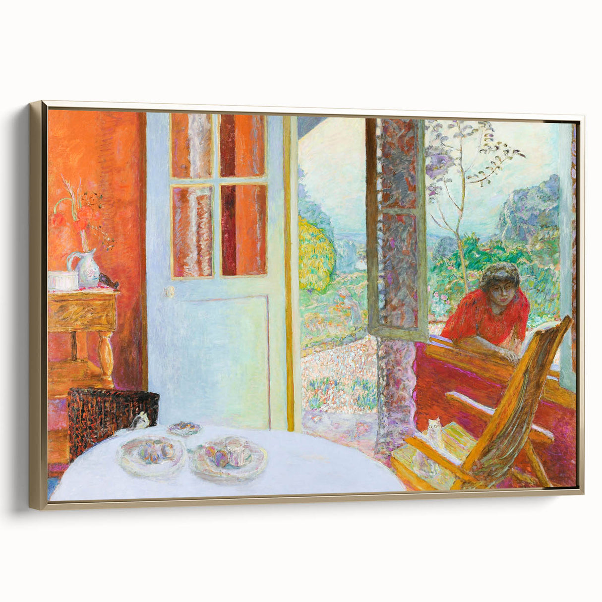 Modern Wall Art: Vibrant Country Dining Room with Scenic Outdoor View