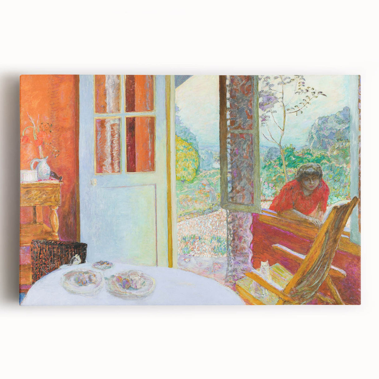 Modern Wall Art: Vibrant Country Dining Room with Scenic Outdoor View