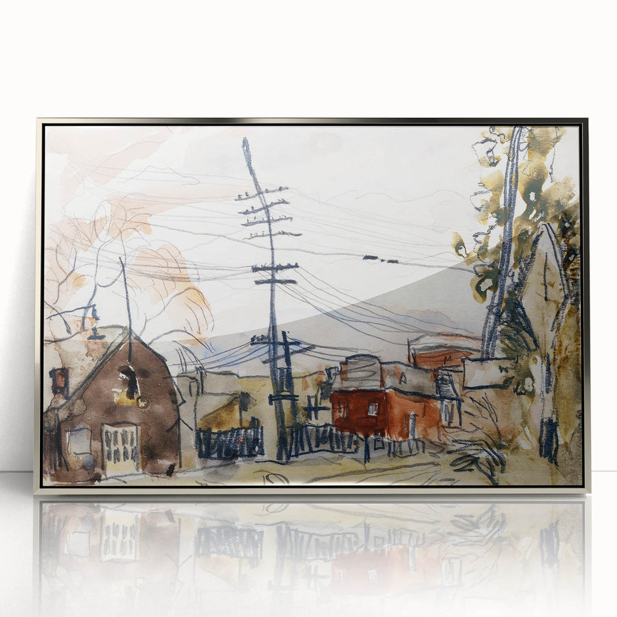 Modern Wall Art: Abstract Railroad Scene with Rustic Urban Charm