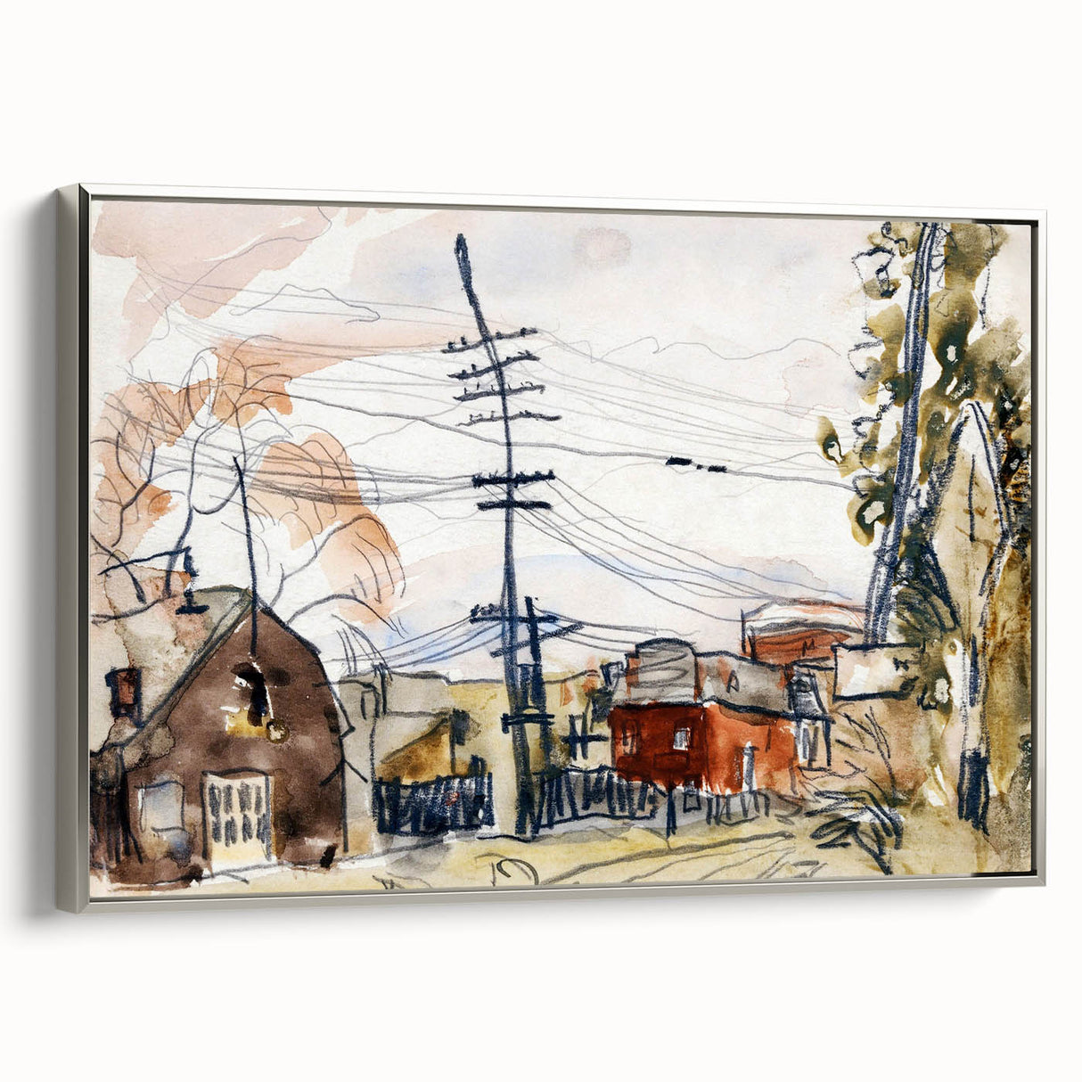 Modern Wall Art: Abstract Railroad Scene with Rustic Urban Charm