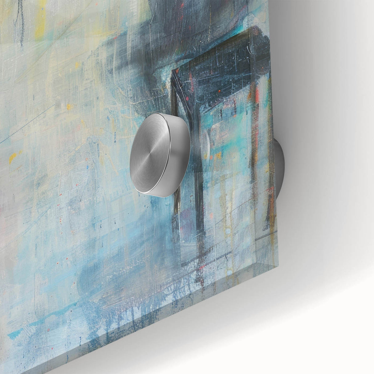 Close-up of a vibrant abstract figurative acrylic artwork on glass, showcasing bold colors and intricate details, perfect for modern home decor or gallery display.