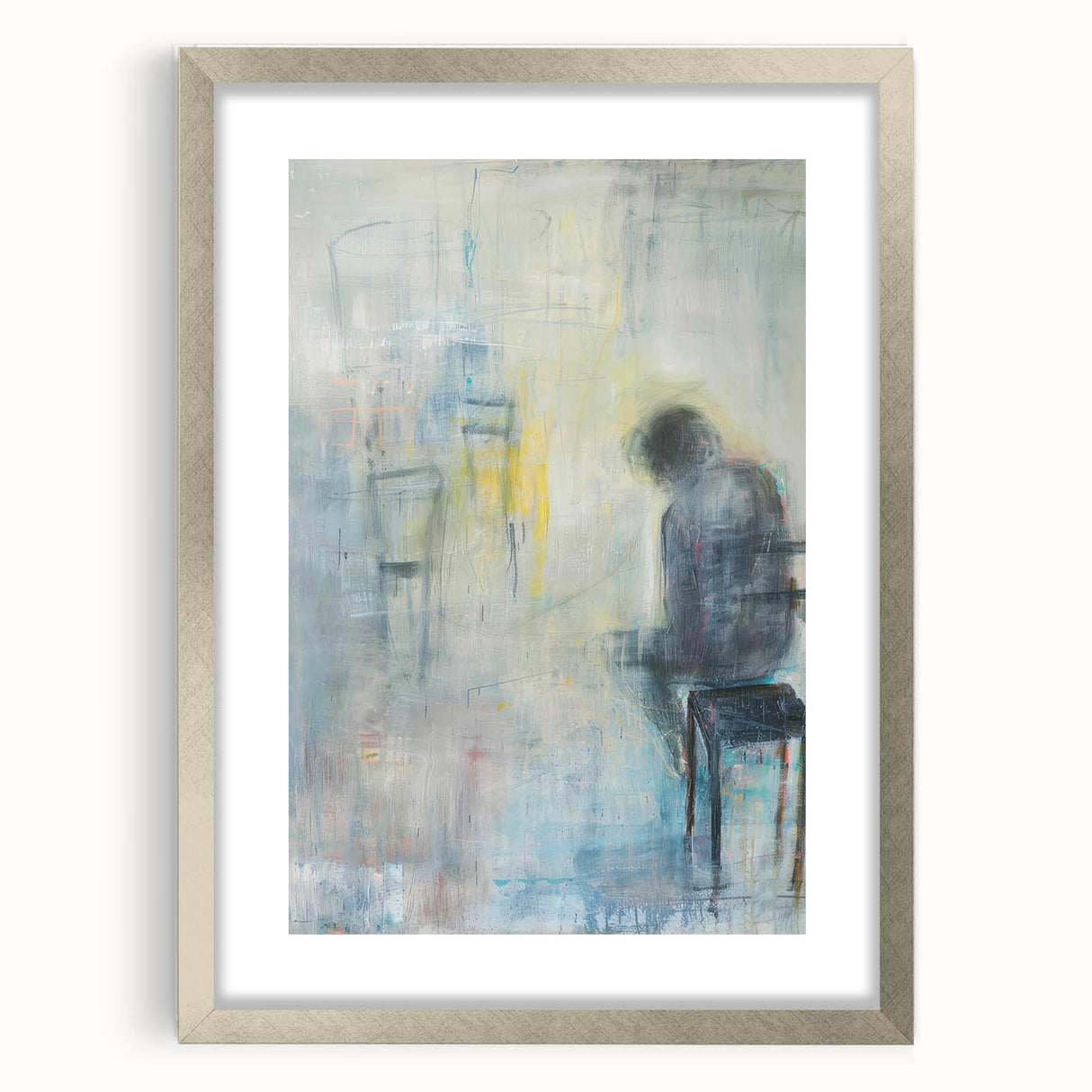 Abstract figurative art frame with a silver mat, showcasing a modern design suitable for contemporary decor. Perfect for elevating interior aesthetics.