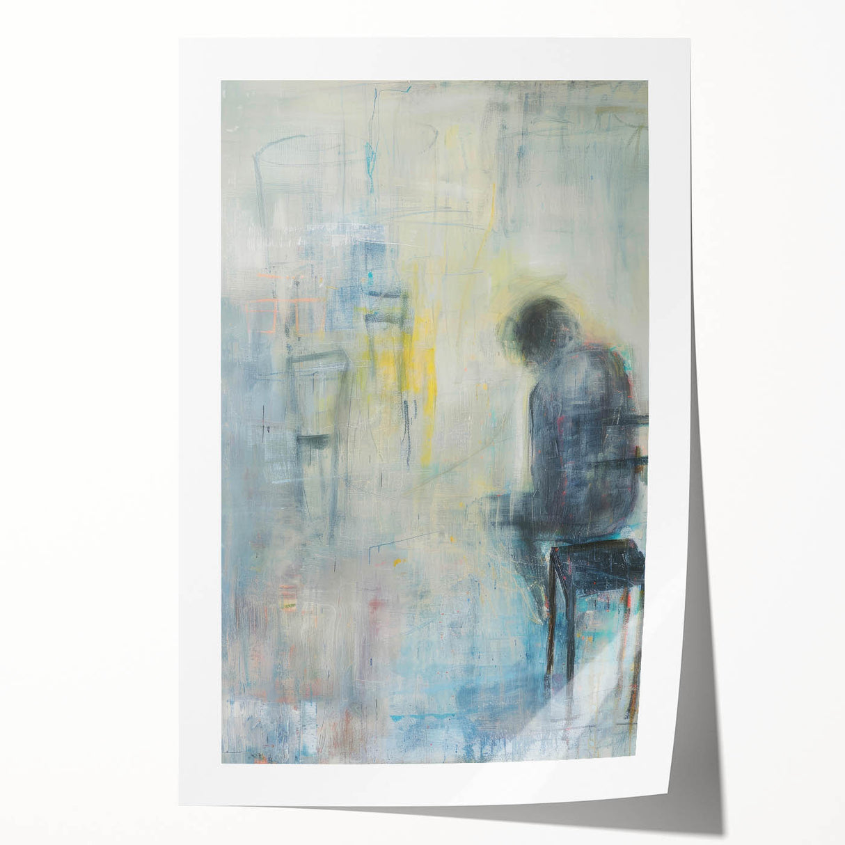 Abstract figurative art print showcasing vibrant colors and unique shapes, elegantly rolled for easy transport, ideal for modern home decor enthusiasts.