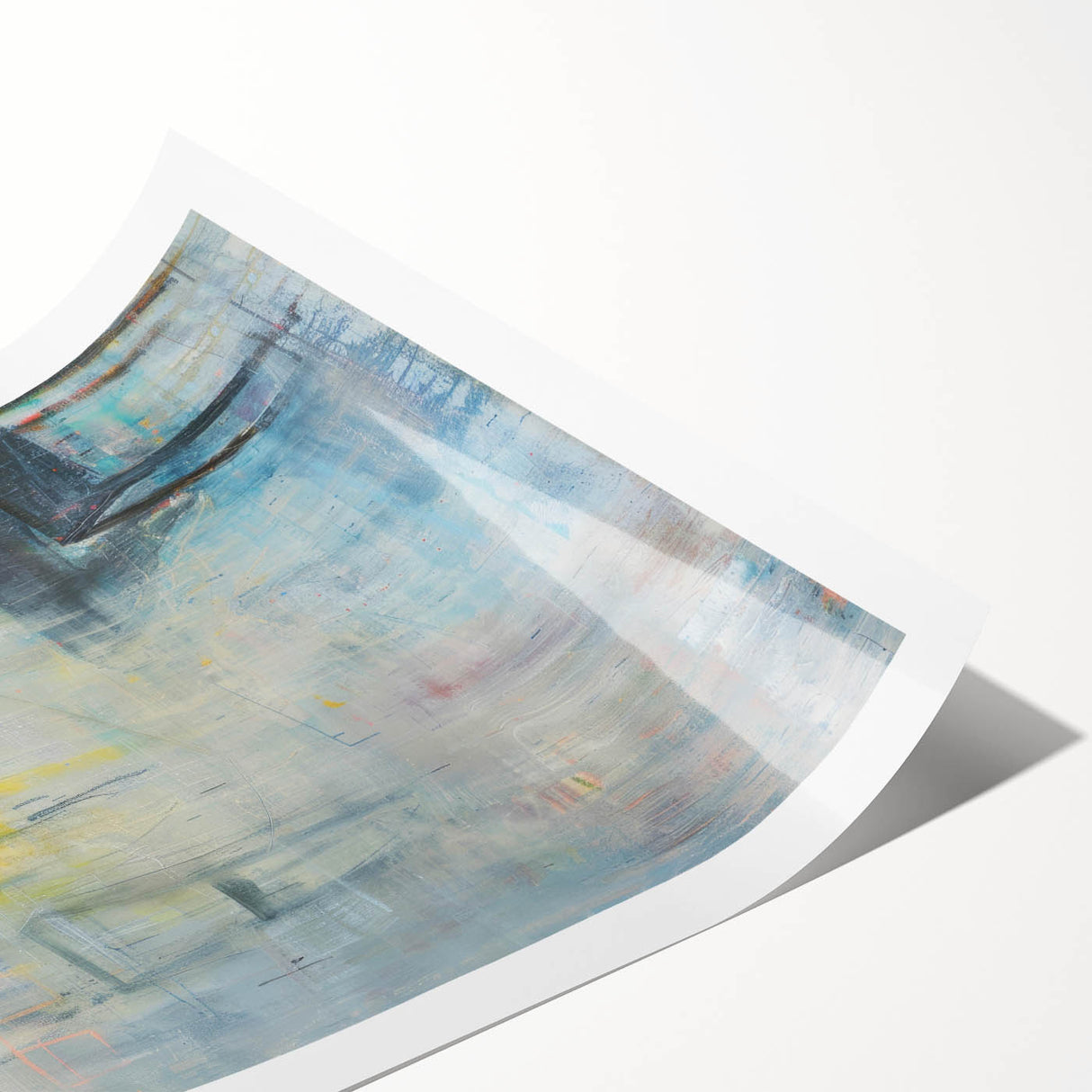 Abstract figurative rolled print showcasing vibrant colors and dynamic shapes, highlighting contemporary art style, ideal for modern decor and artistic expression.