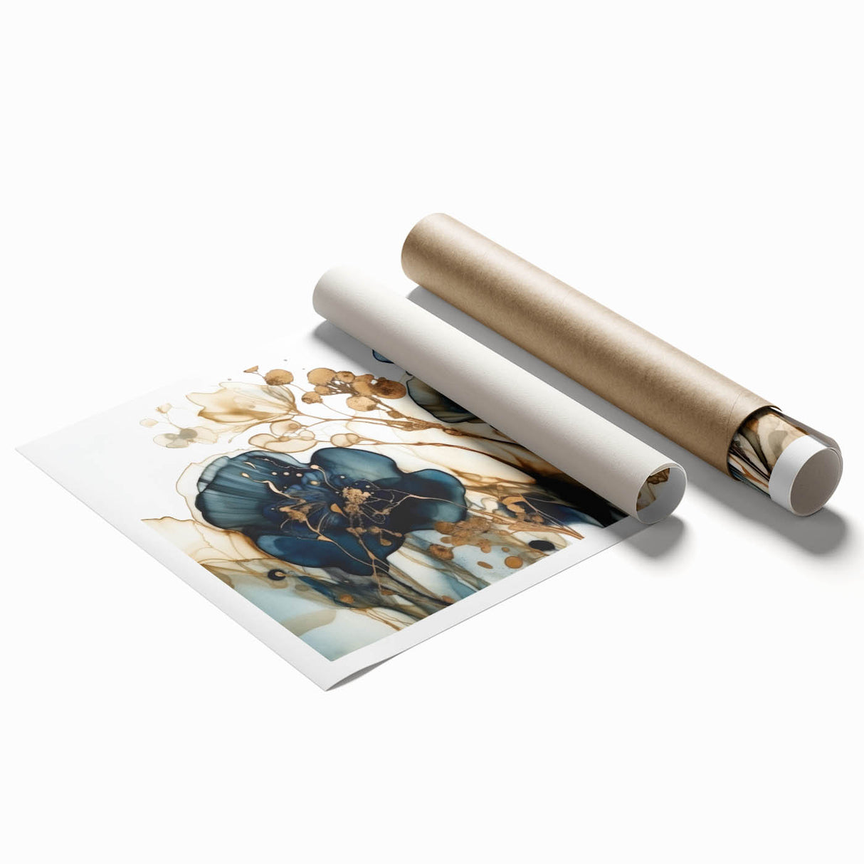 Abstract floral wall art print showcasing vibrant colors and intricate patterns, rolled and ready for framing, perfect for enhancing modern home decor.