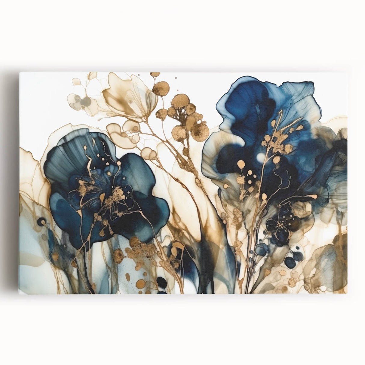 Vibrant abstract floral wall art on stretched canvas, showcasing a blend of bold colors and intricate patterns, perfect for modern home decor.