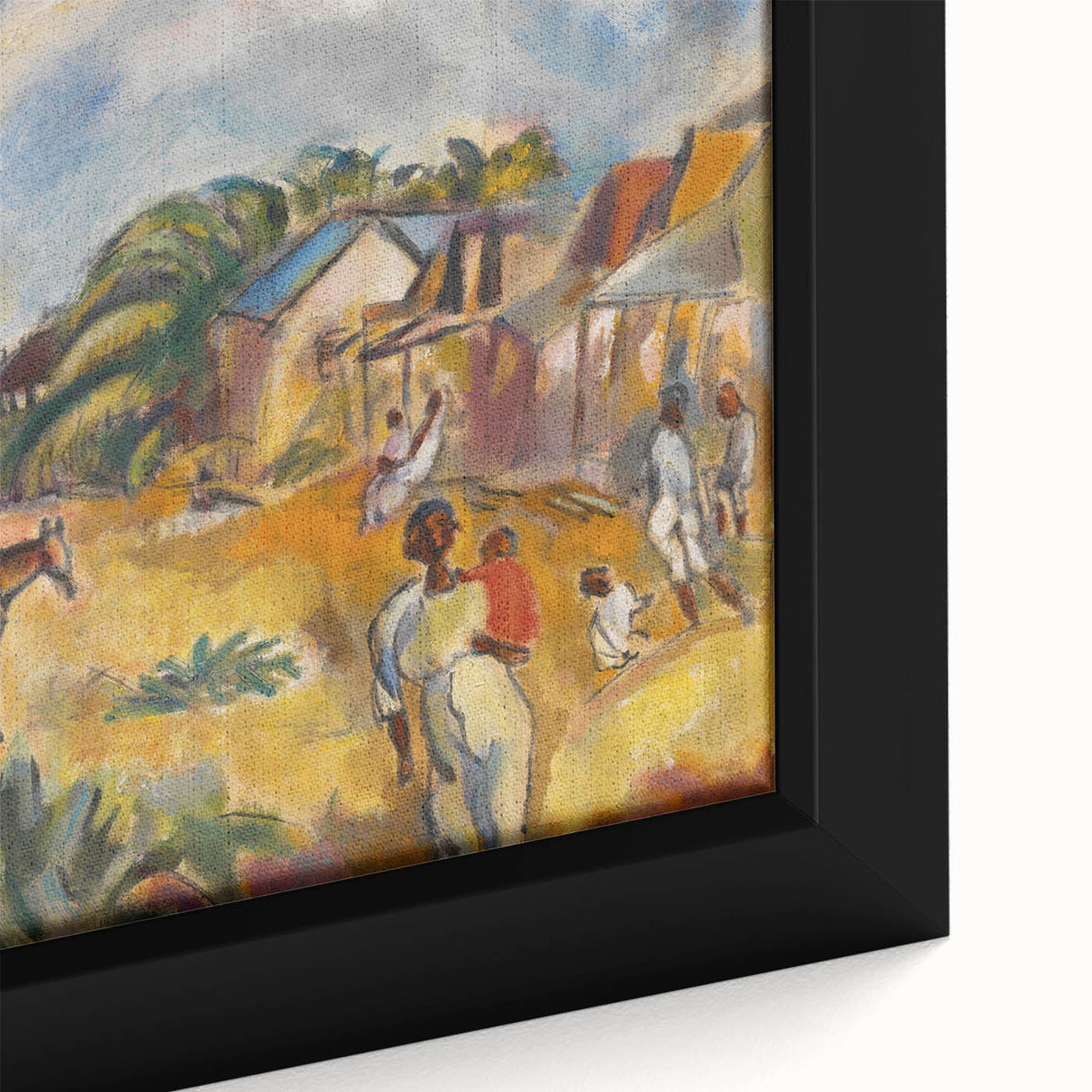 Modern Wall Art: Vibrant Landscape with Figures and Horse Carriage