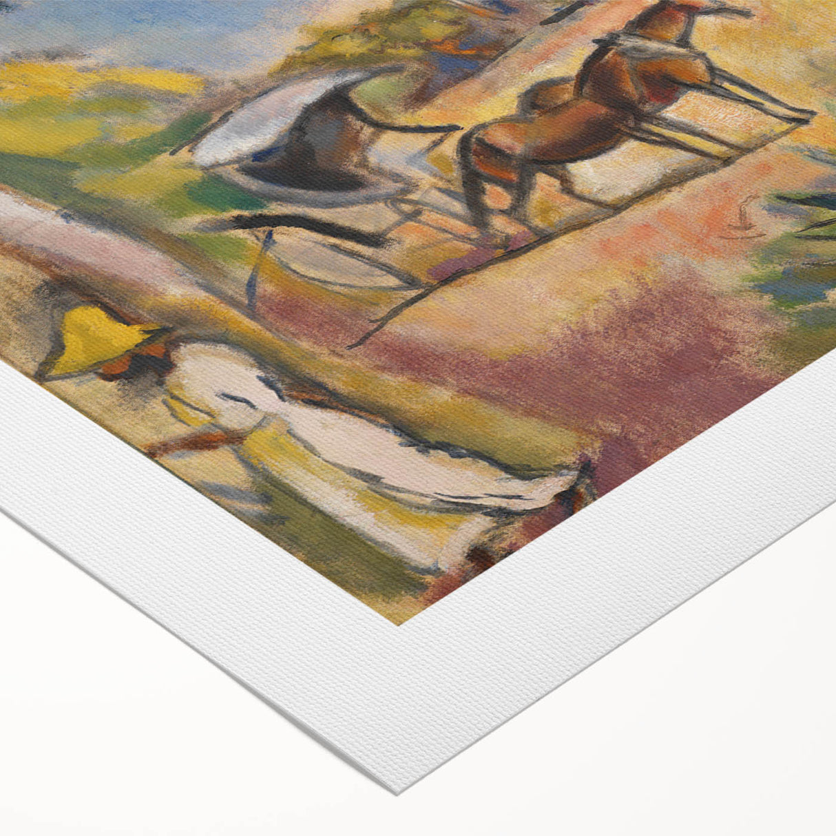 Modern Wall Art: Vibrant Landscape with Figures and Horse Carriage