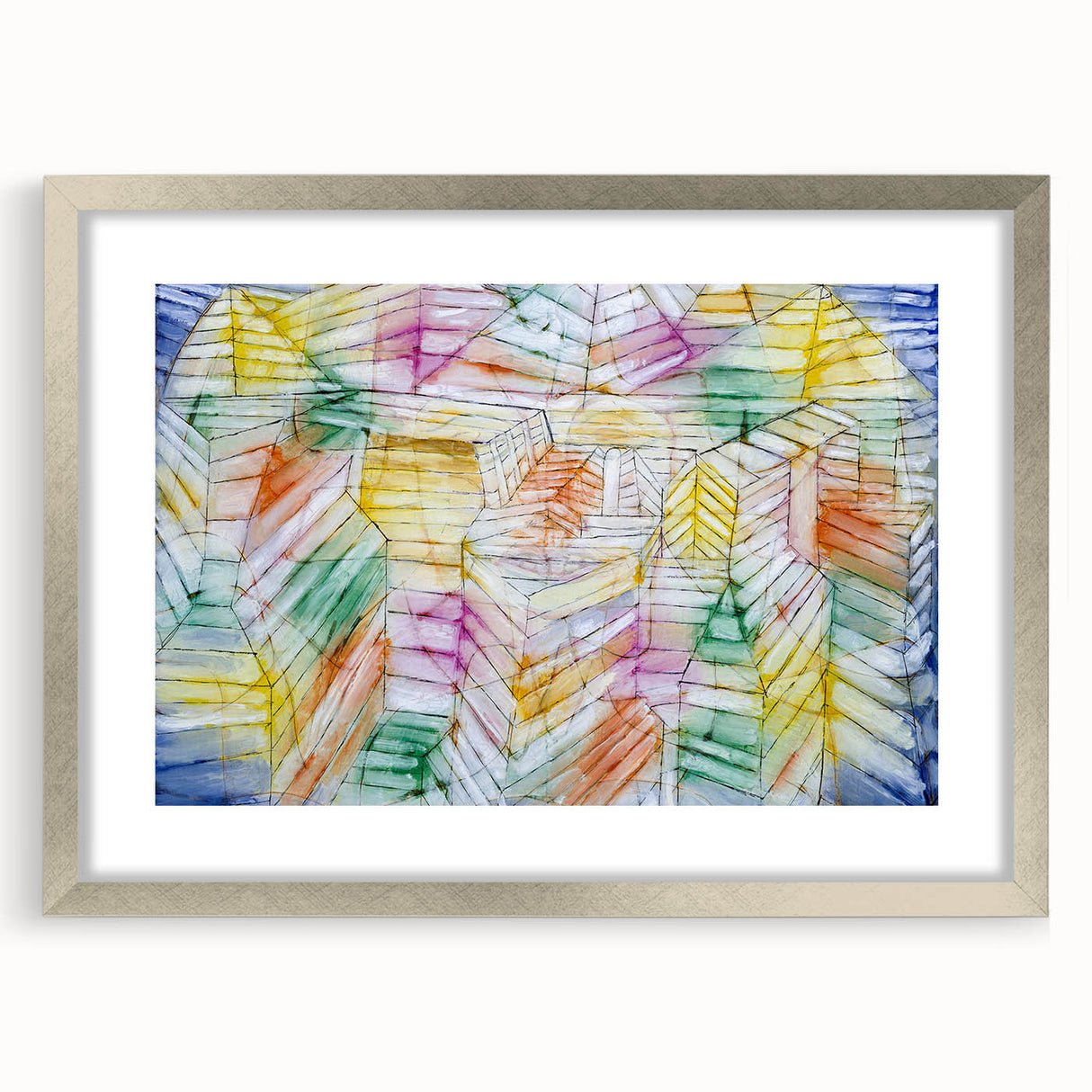 Modern Wall Art: Abstract Geometric Mountain Design with Pastel Tones