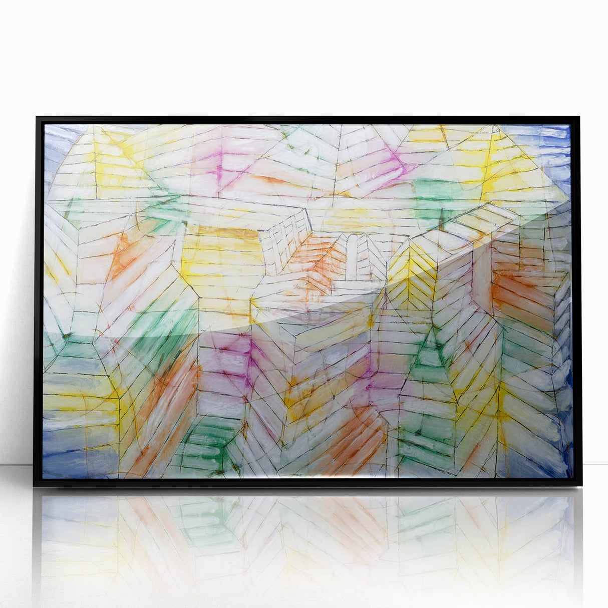 Modern Wall Art: Abstract Geometric Mountain Design with Pastel Tones