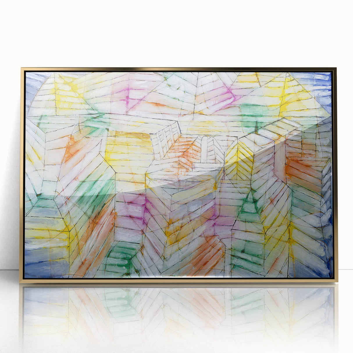 Modern Wall Art: Abstract Geometric Mountain Design with Pastel Tones