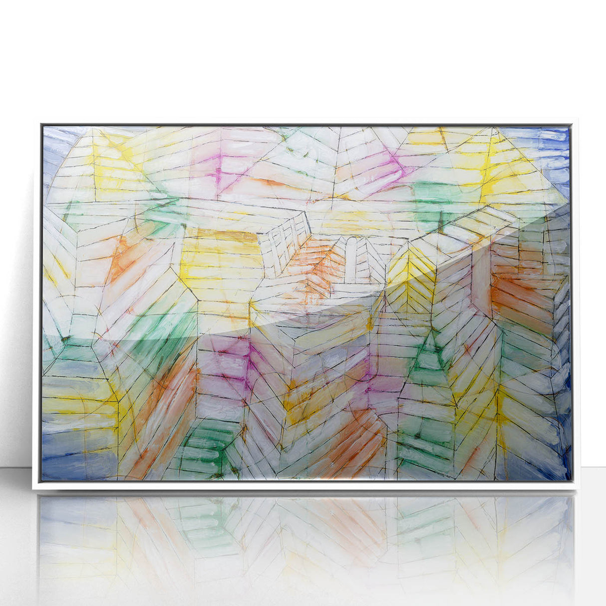 Modern Wall Art: Abstract Geometric Mountain Design with Pastel Tones