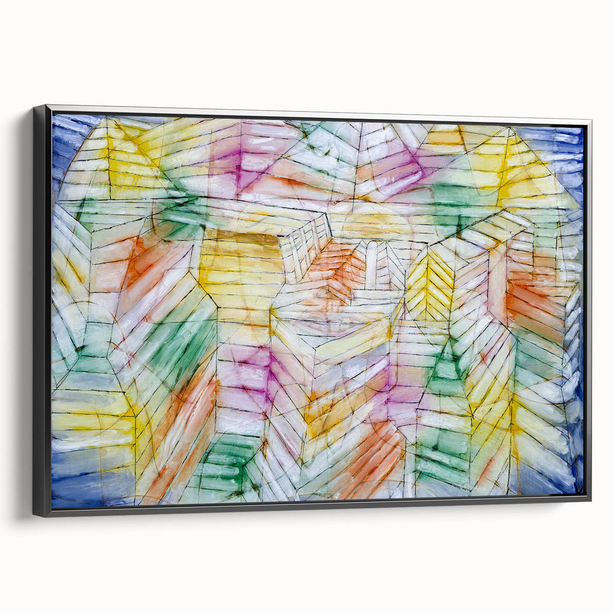 Modern Wall Art: Abstract Geometric Mountain Design with Pastel Tones