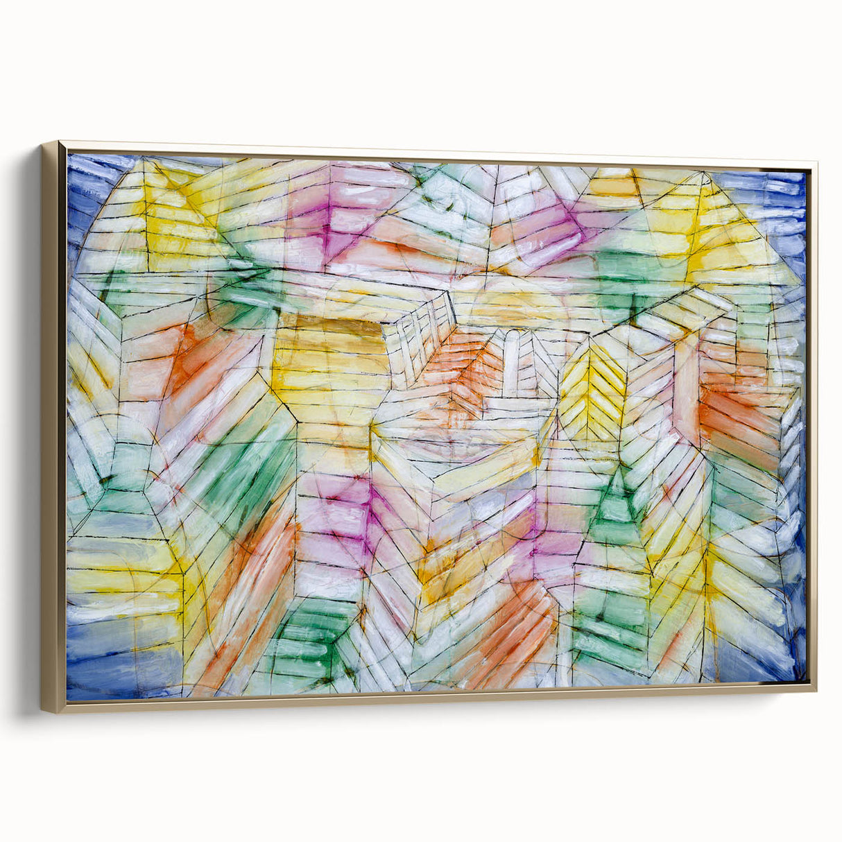 Modern Wall Art: Abstract Geometric Mountain Design with Pastel Tones