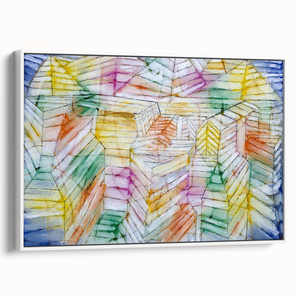 Modern Wall Art: Abstract Geometric Mountain Design with Pastel Tones