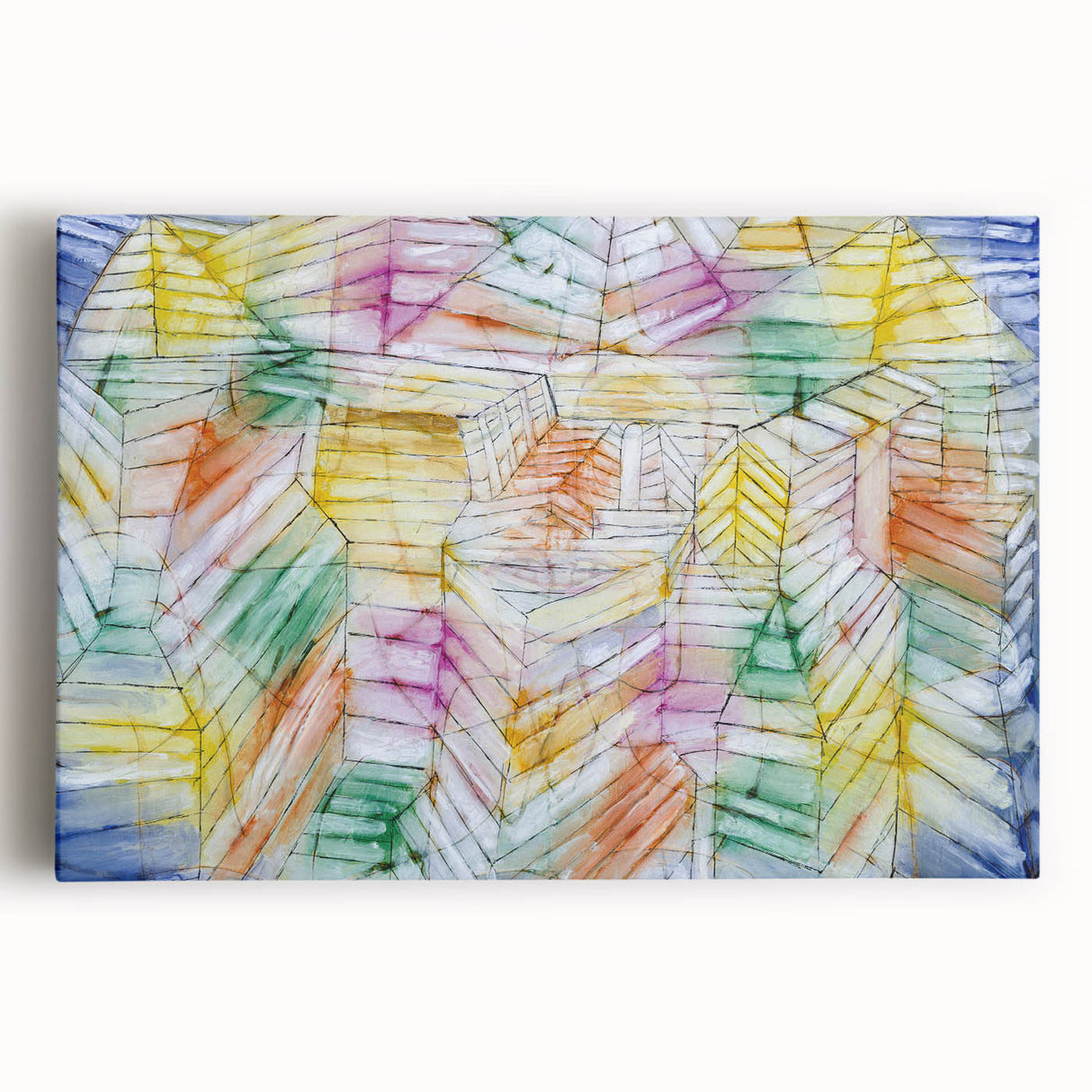 Modern Wall Art: Abstract Geometric Mountain Design with Pastel Tones