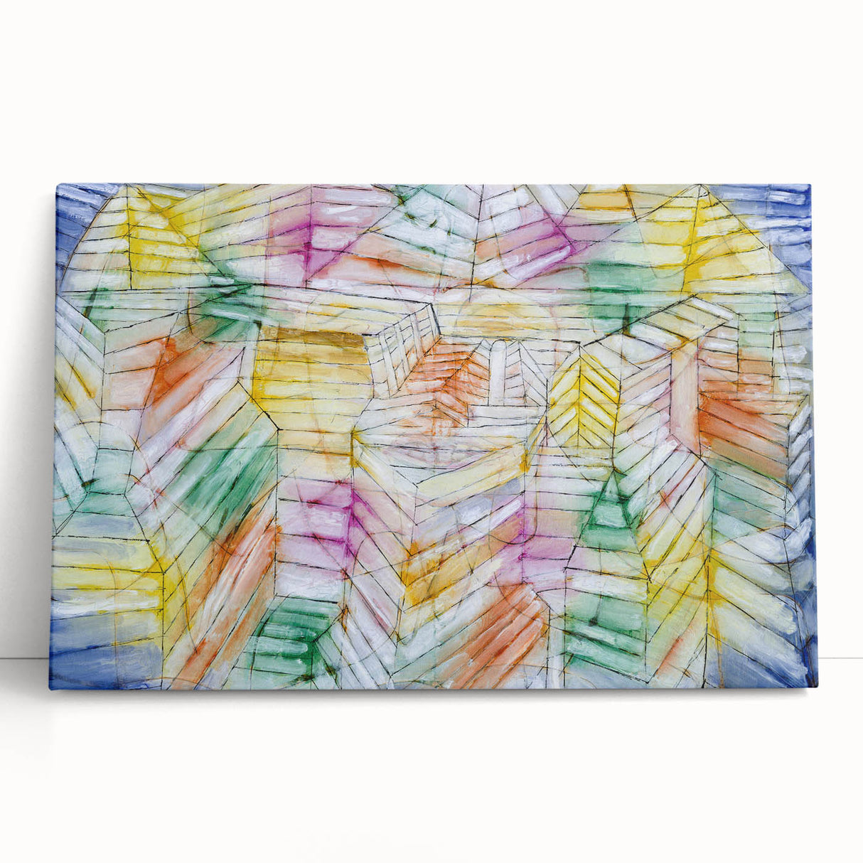 Modern Wall Art: Abstract Geometric Mountain Design with Pastel Tones