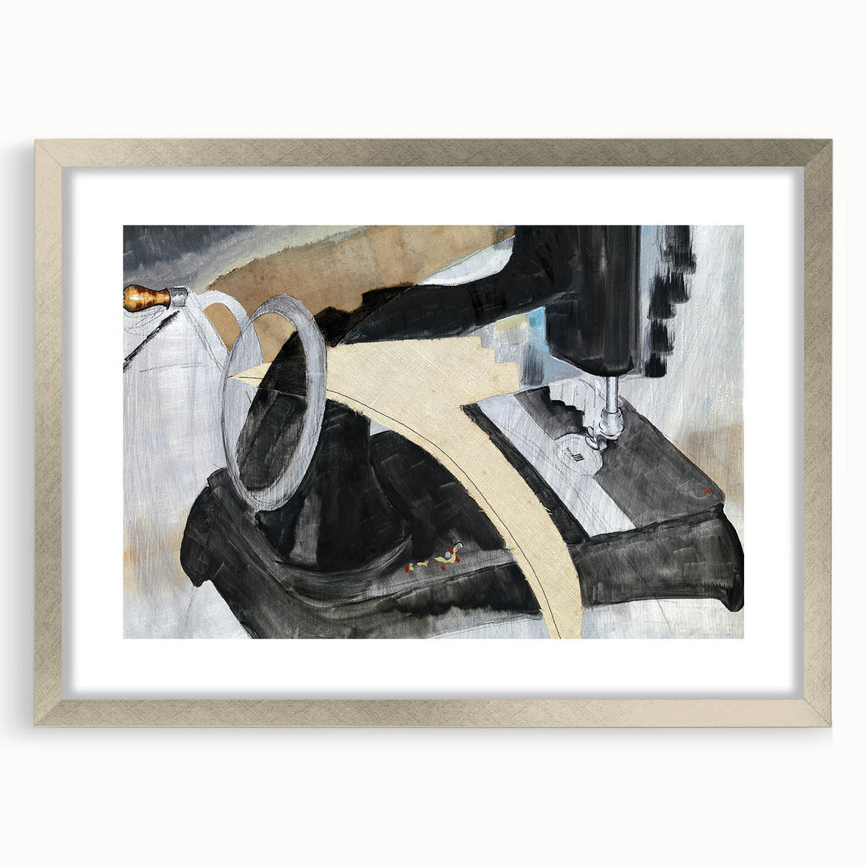 Modern Wall Art: Abstract Hand Sewing Machine with Industrial Flair