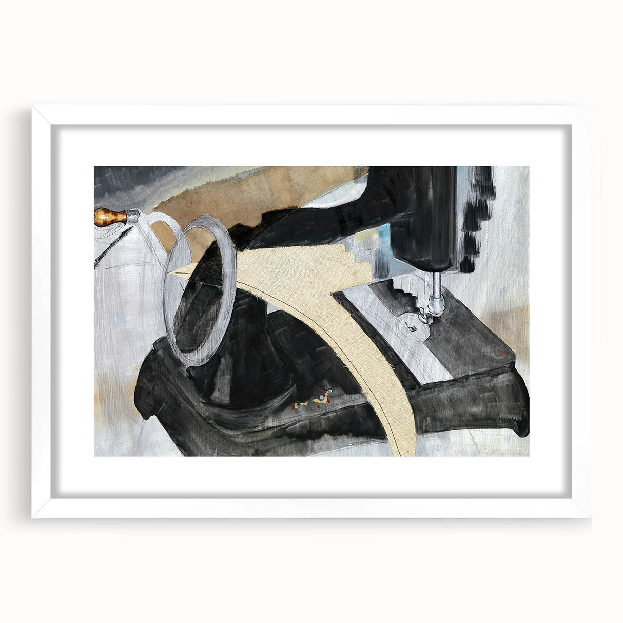 Modern Wall Art: Abstract Hand Sewing Machine with Industrial Flair