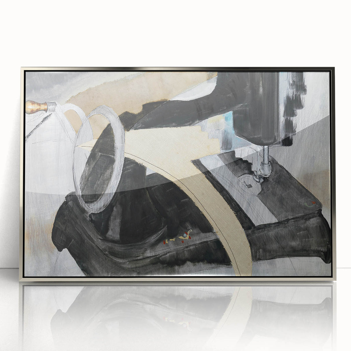 Modern Wall Art: Abstract Hand Sewing Machine with Industrial Flair